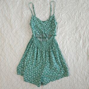 Hollister Green Floral Cut-Out Smocked Strappy Sleeveless Romper